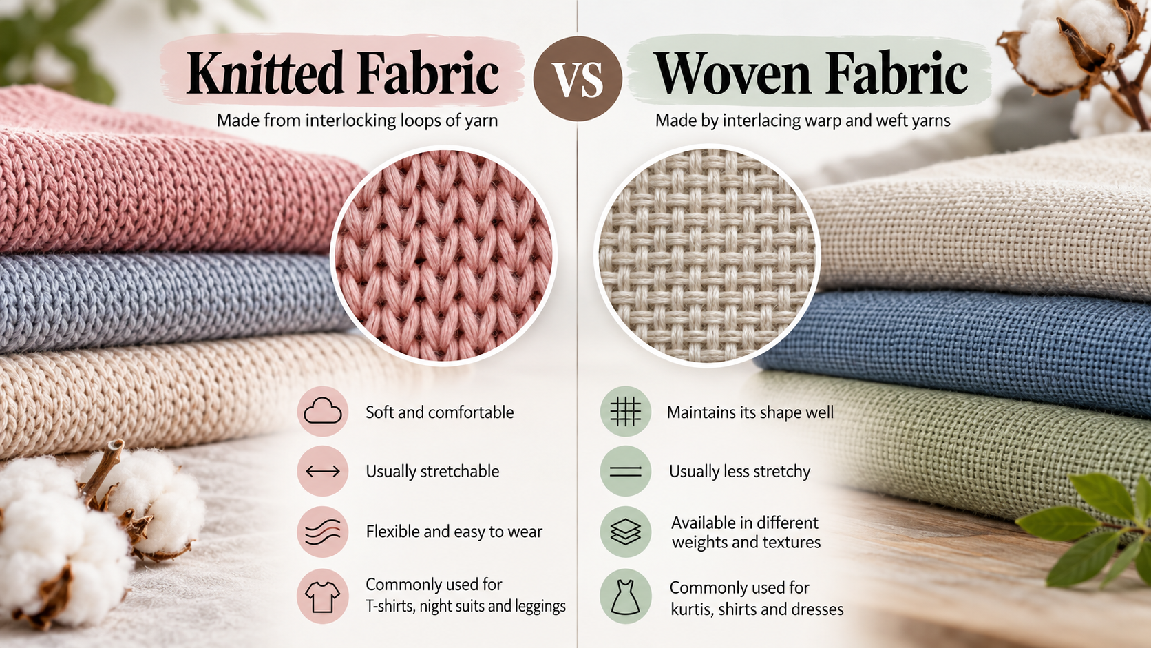 Knitted and woven cotton fabric comparison for clothing