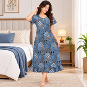 Veni's women's cotton printed frock nighty front view