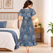 Veni's cotton printed frock nighty back view for women