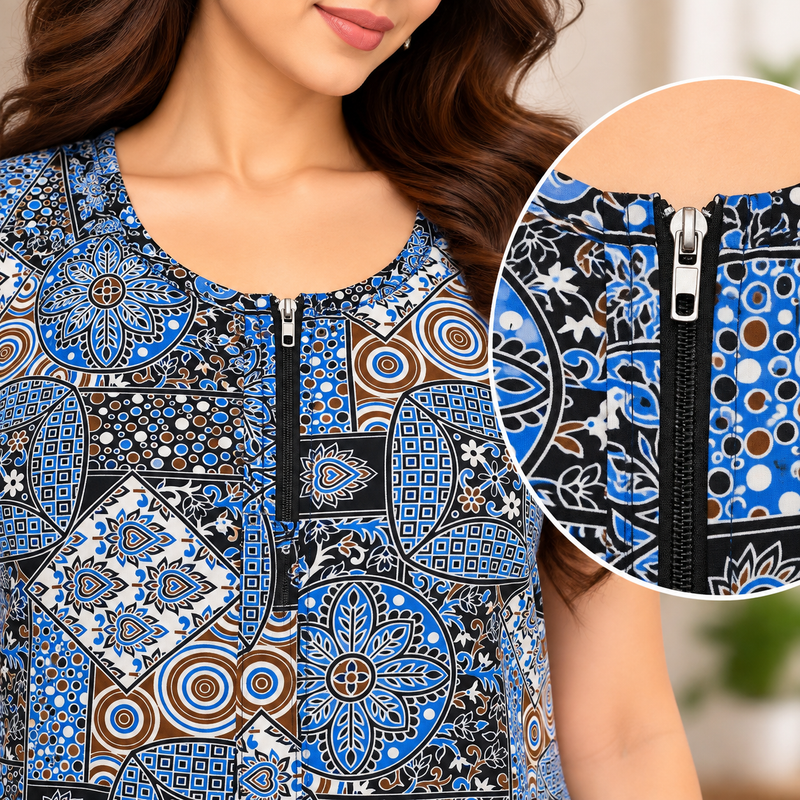 Veni's cotton frock nighty printed fabric close-up