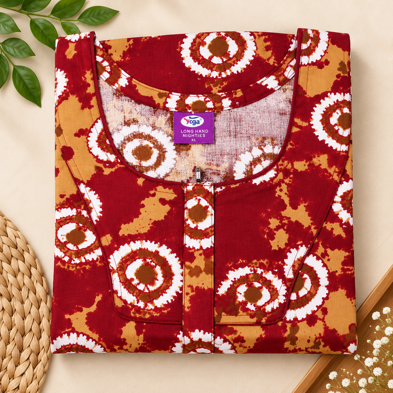 Yoga Women's Maroon Printed Cotton Nighty – 3/4 Sleeve