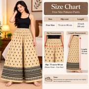 Women's Beige Printed Palazzo Pants with Elastic Waist -size chat