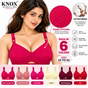KNOX Women's Cotton Bra – Pack of 6 Colors | Round Stitching