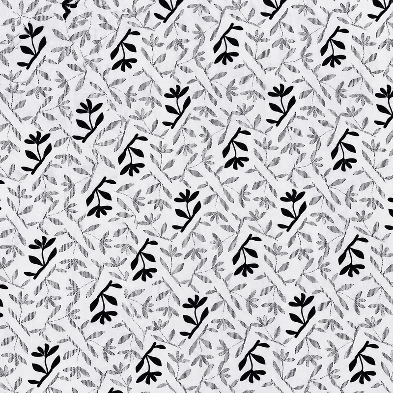 Beauty white cotton nighty with black leafy botanical print, contrast sleeves, front zip and one side pocket-pattern