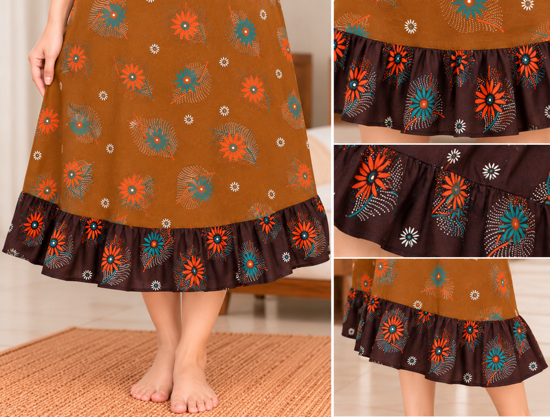 Veni’s Women's Cotton Floral Frock Nighty – Rust Brown