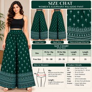Women's Dark Green Printed Elephant Palazzo Pants with Elastic Waist-size chat