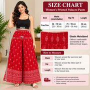 Women's Red Printed Palazzo Pants with Elastic Waistband-Size chat